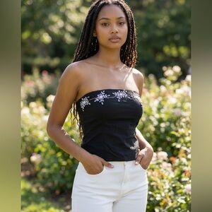 White House Black Market Embroidered Strapless Tube Top